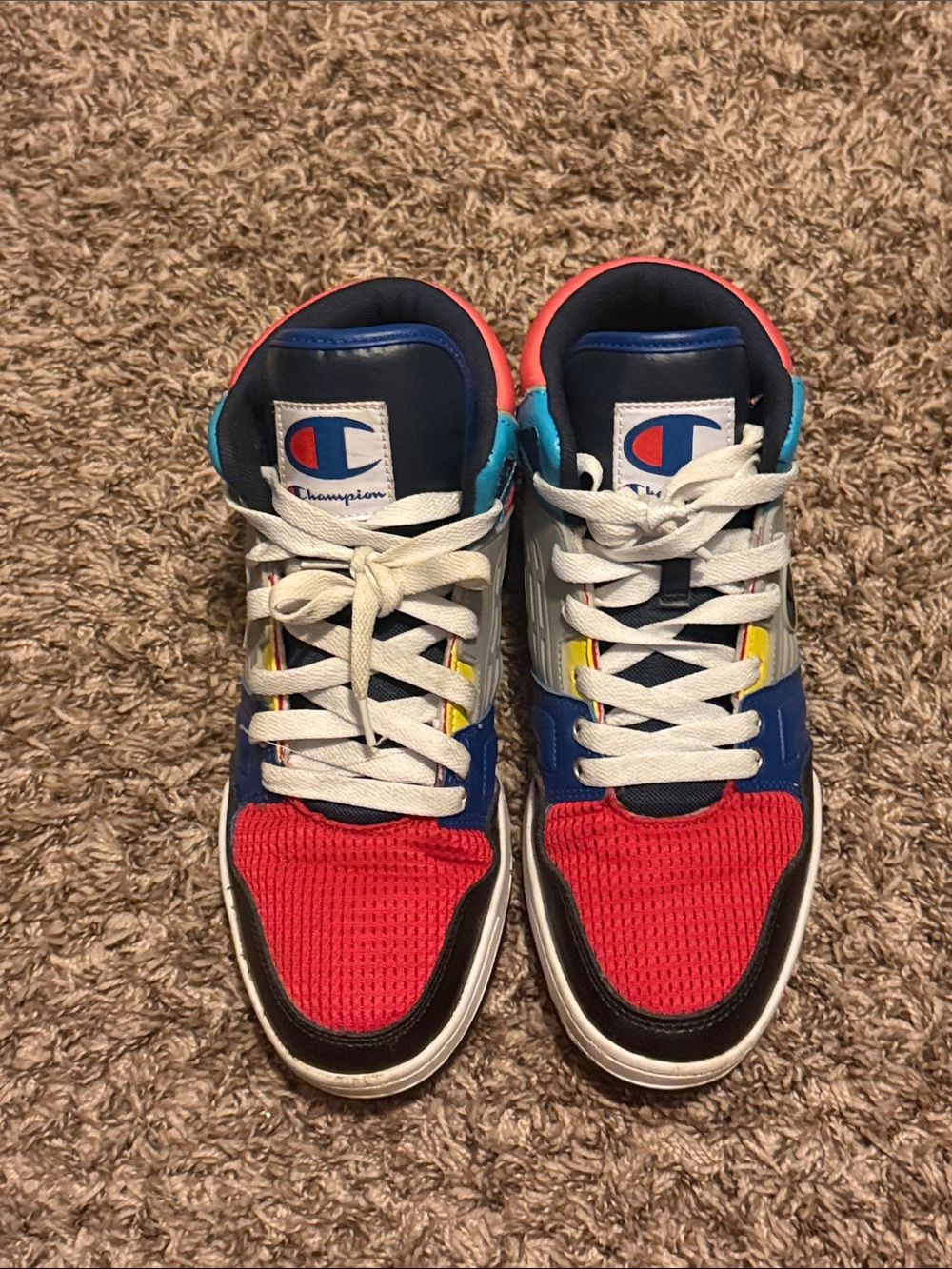 Champion Mens Multicolor High-Top Sneakers - Red, Blue, White